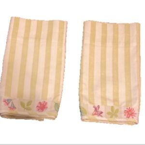 WAVERLY Set of 2 Yellow and White Striped Floral Detail Valence 58 x 14 inches